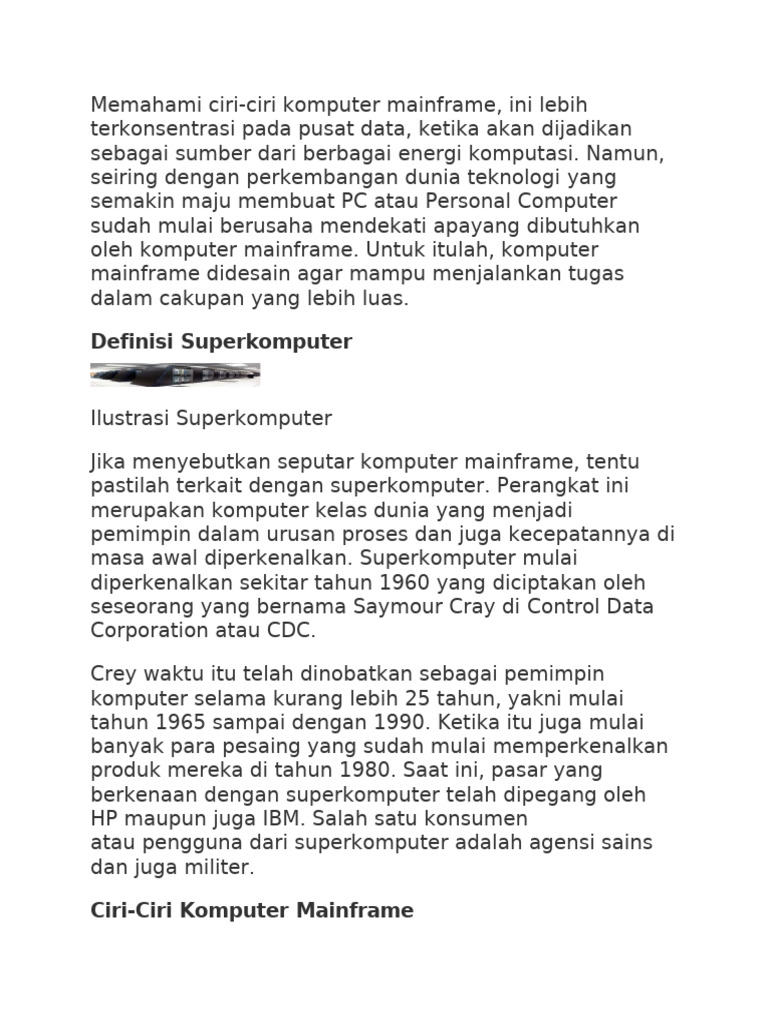 Perbedaan Super Komputer Dengan Mainframe | PDF