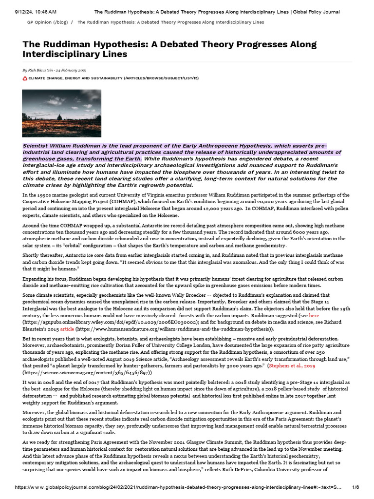 2021 The Ruddiman Hypothesis - Global Policy Journal | PDF | Greenhouse ...