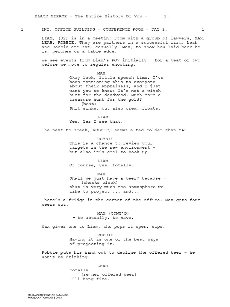 Black Mirror 103 the Entire History of You Teleplay | PDF