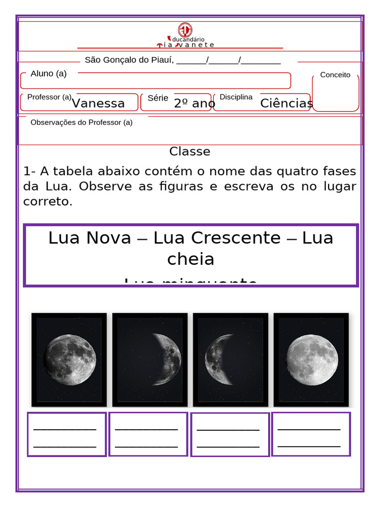 Atividade de Ciências Sobre A Lua | PDF | Terra | Lua