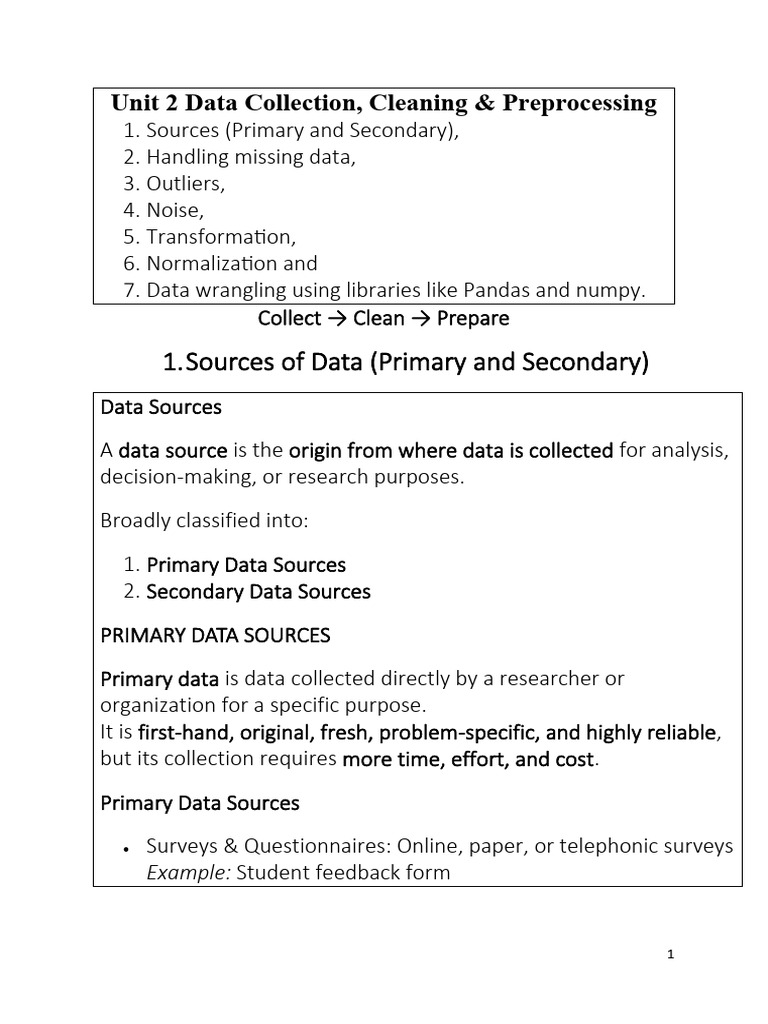 Unit-2 Data Collection, Cleaning & Preprocessing | PDF | Data Analysis ...