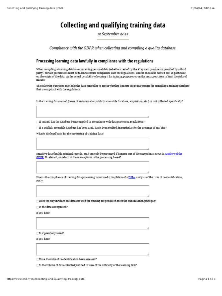 Collecting and qualifying training data | CNIL | PDF | Information ...