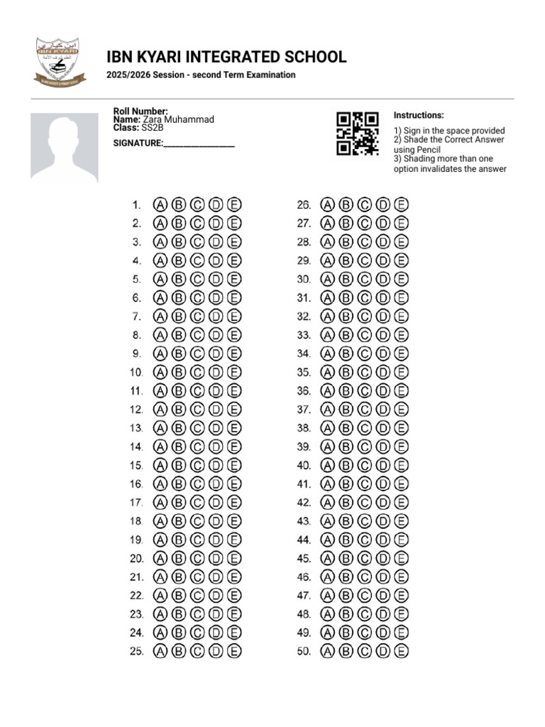 Personalized Answer Sheets | PDF