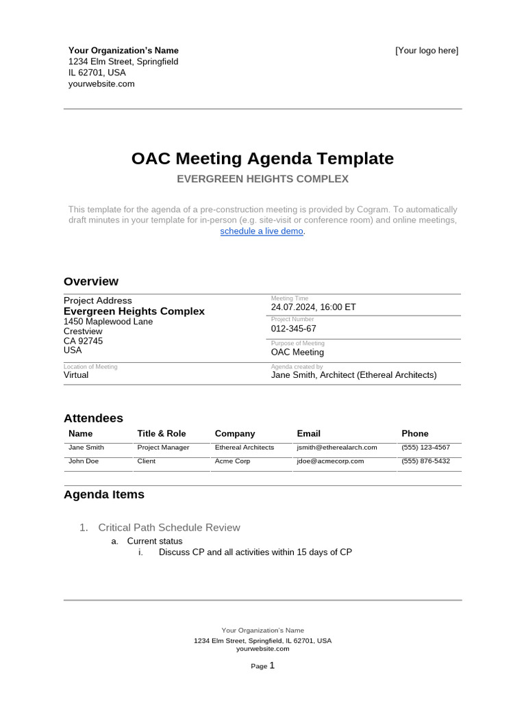 OAC Meeting Agenda Template | PDF