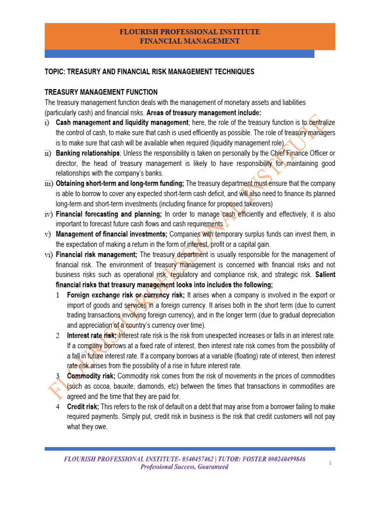 Treasury and Financial Risk Management | PDF | Futures Contract ...