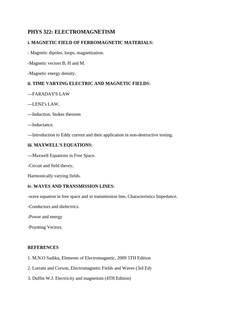 Phys 322 Notes | PDF | Electromagnetic Induction | Inductance