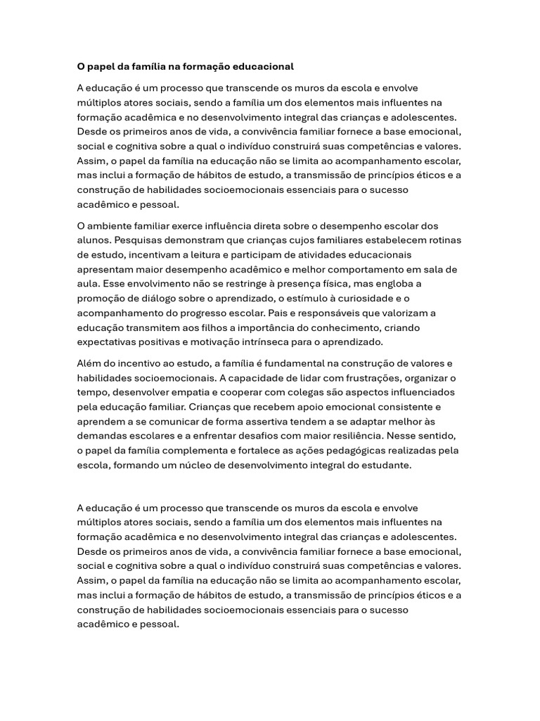 O Papel Da Família Na Escola | PDF | Aprendizado | Pedagogia