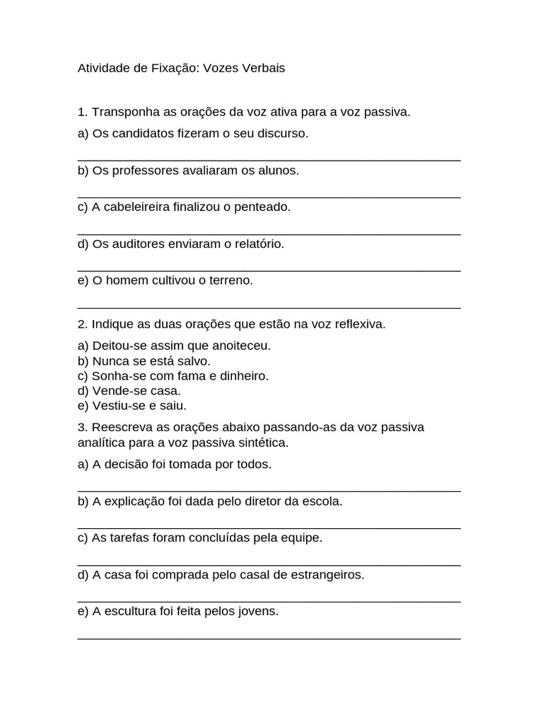 Atividade de Fixação.Vozes Verbais | PDF | Linguística