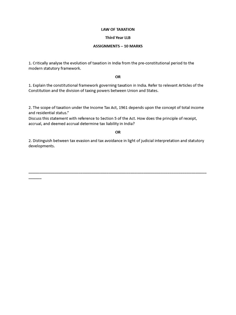 Assignments - Law of Taxation | PDF