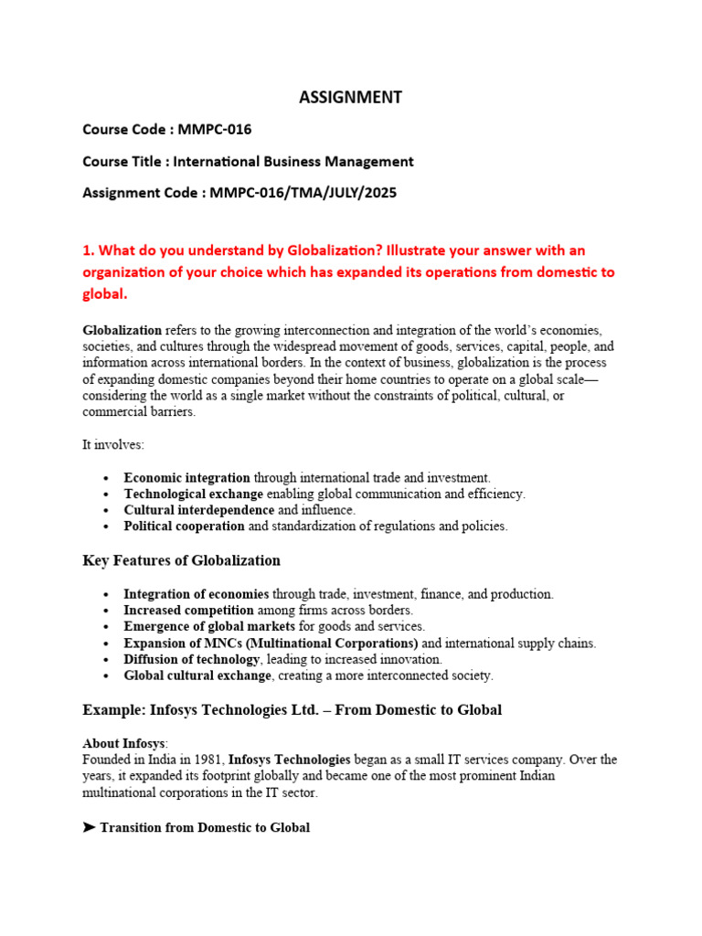 MMPC-016 International Business Management Assignment Question Answers ...