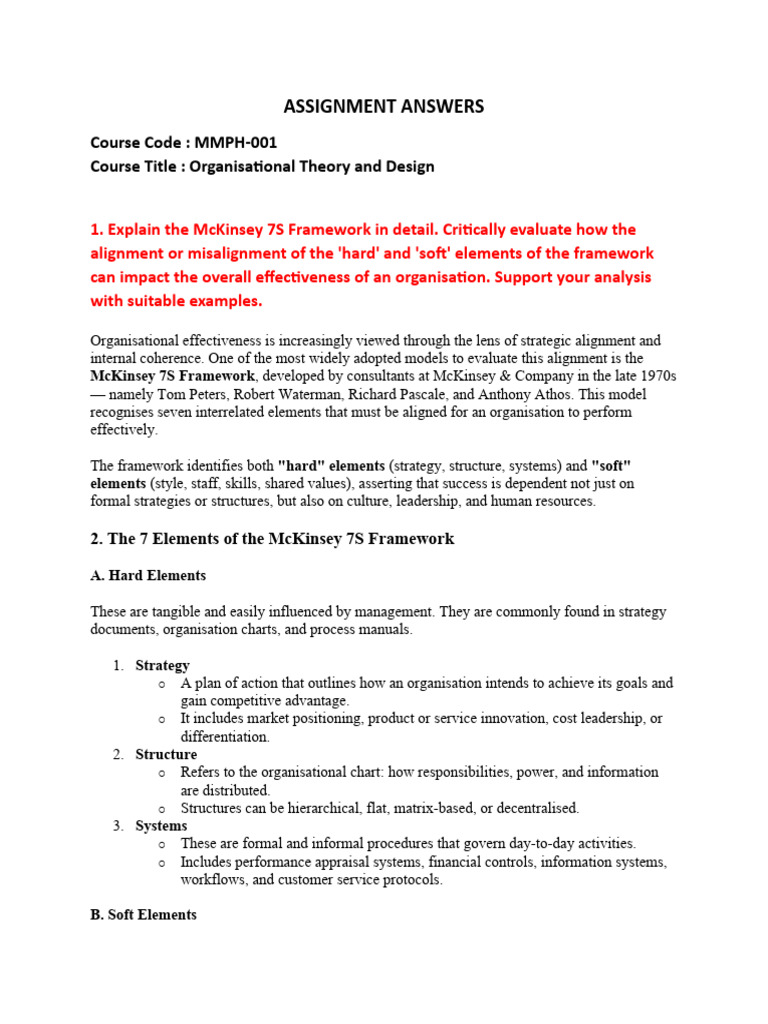 MMPH-001 Organizational Theory and Design Assignment Questions Answers ...