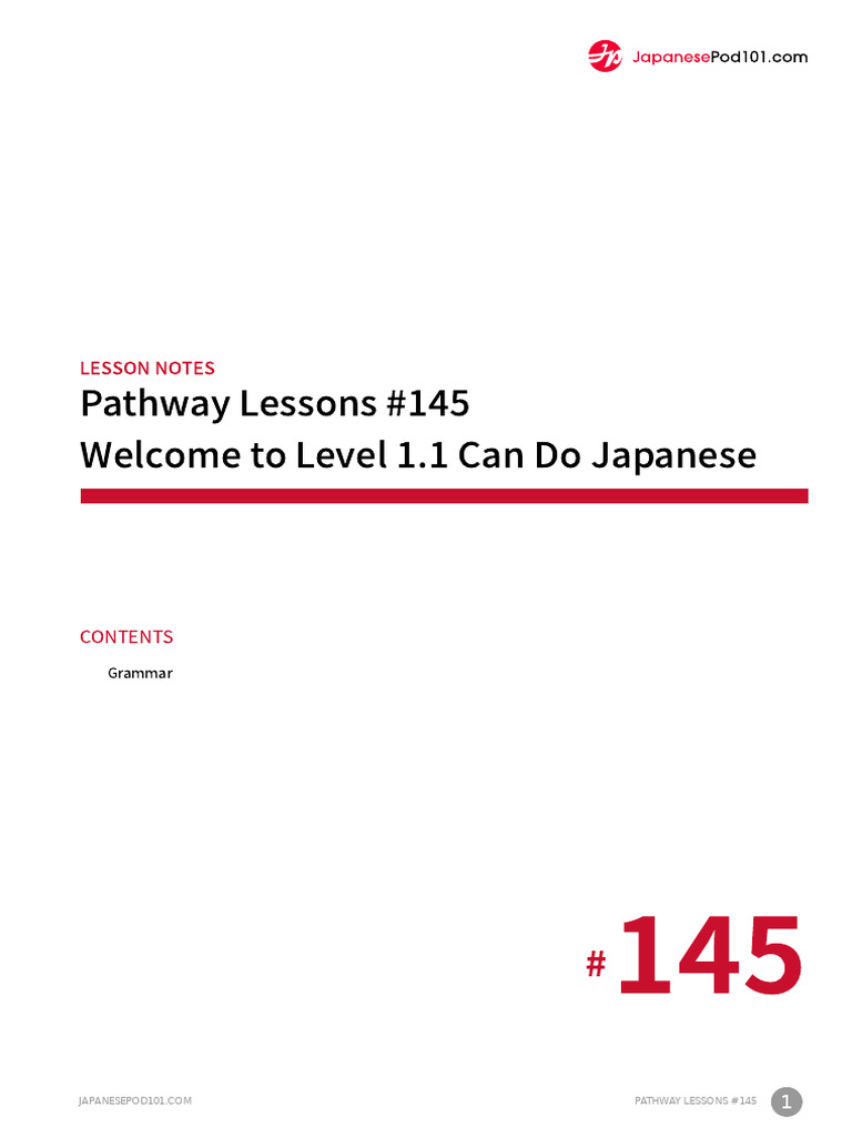 Pathwaylessons#145 Welcometolevel1.1Candojapanese: Lessonnotes | PDF