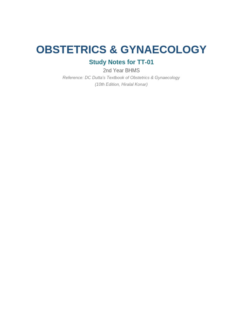 Obs Gynae Tt01 Notes | PDF | Puberty | Labia