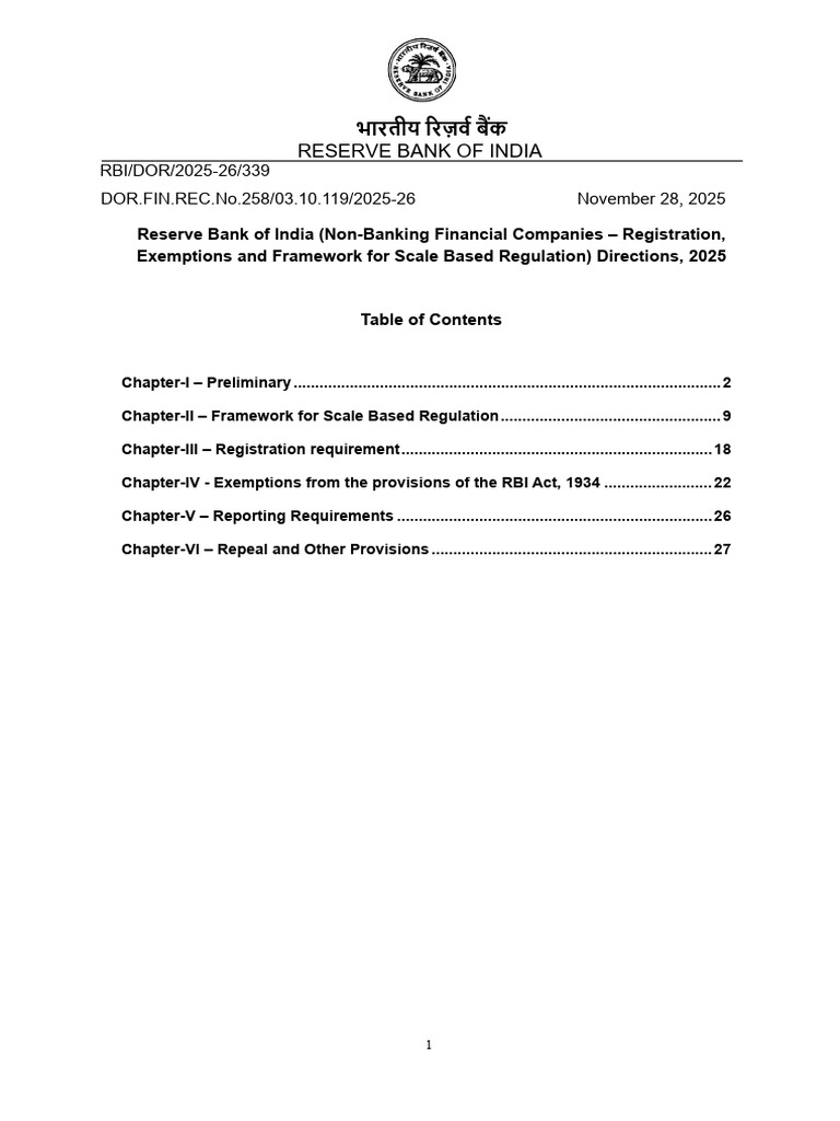 RBI (NBFC - Scale Based Regulation), 2025 | PDF | Banks | Non Bank ...
