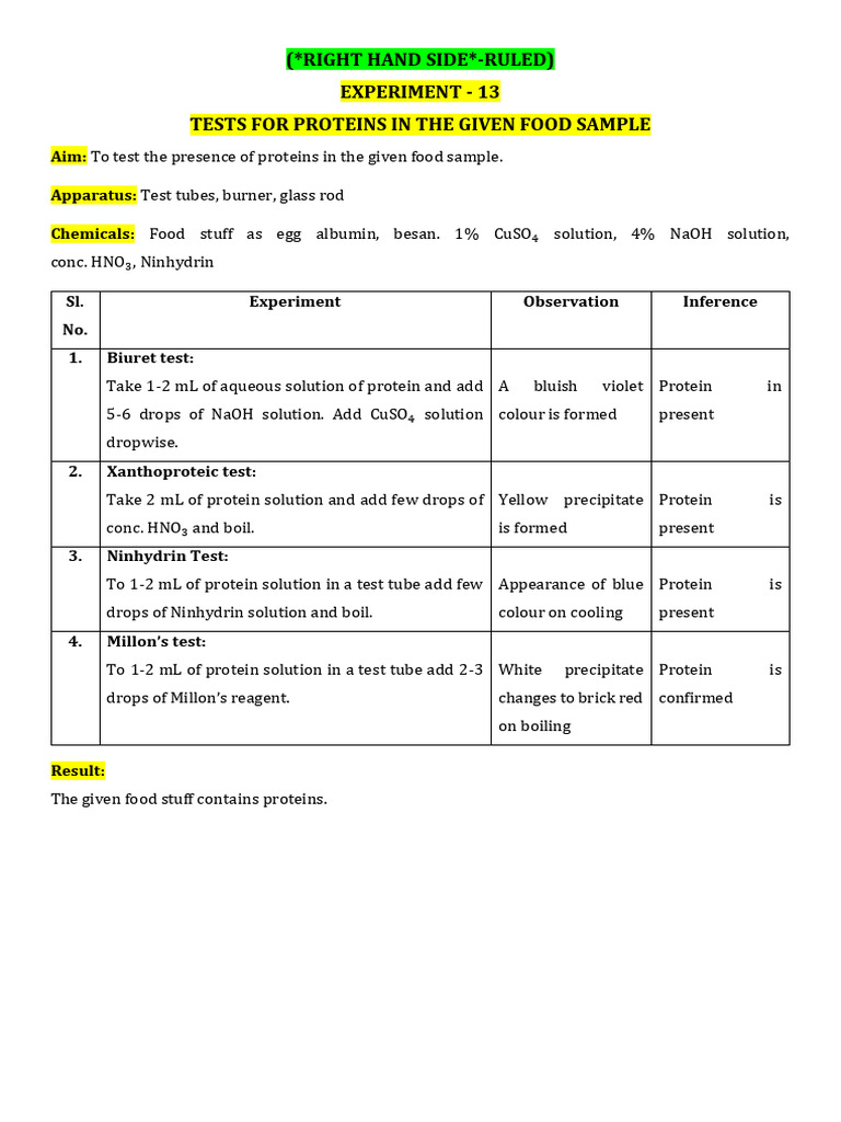 13. Tests for Proteins in Given Food Sample | PDF