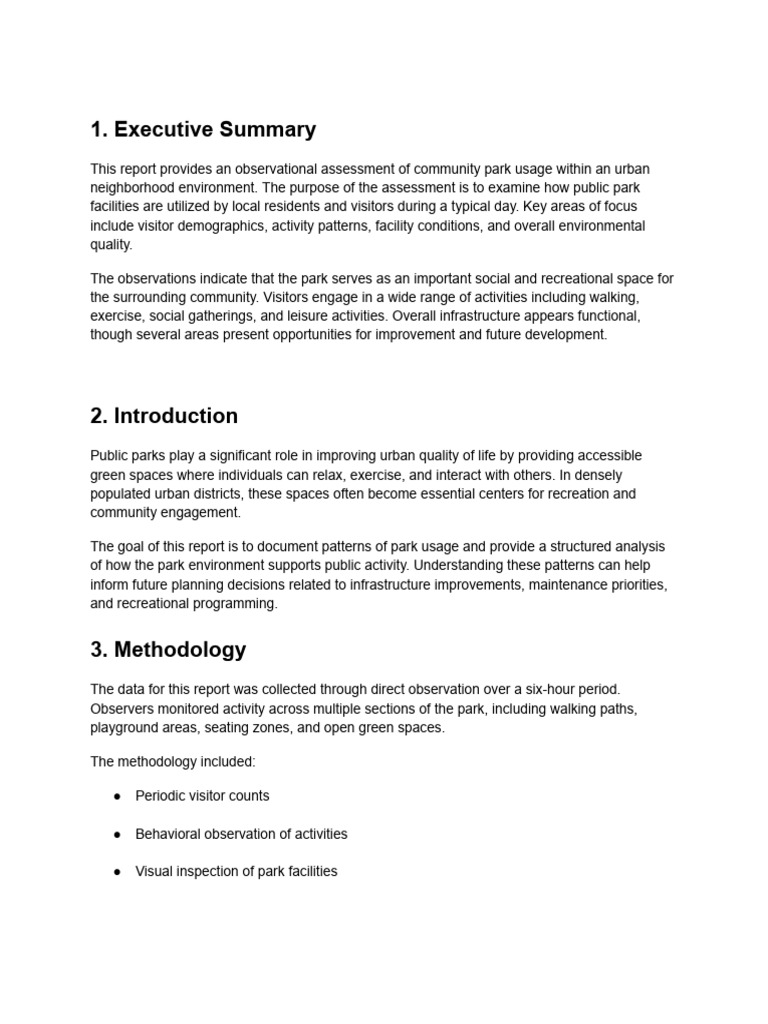 Park Utilization Report | PDF | Parks | Urban Planning