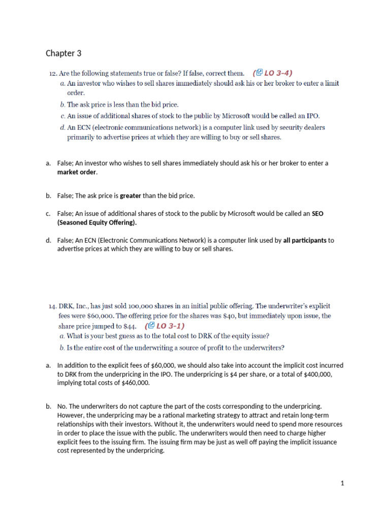 Ch03 Questions Solution | PDF | Stocks | Margin (Finance)