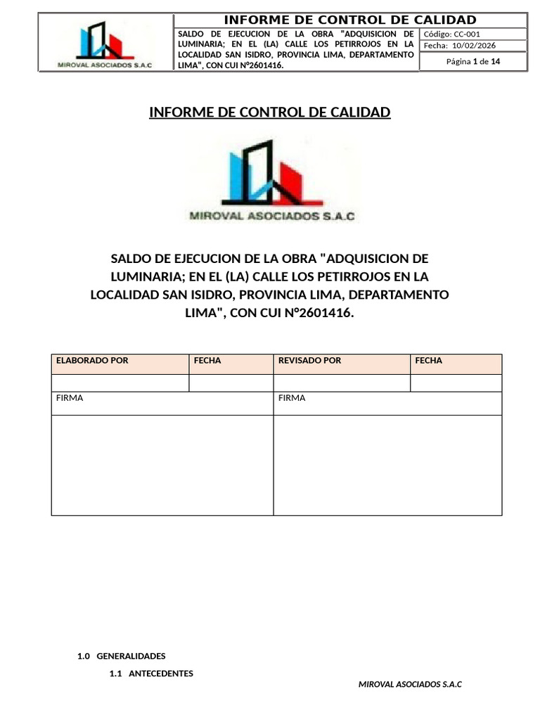 Informe de Control de Calidad - Petirrojos | PDF | Hormigón | Diodo ...