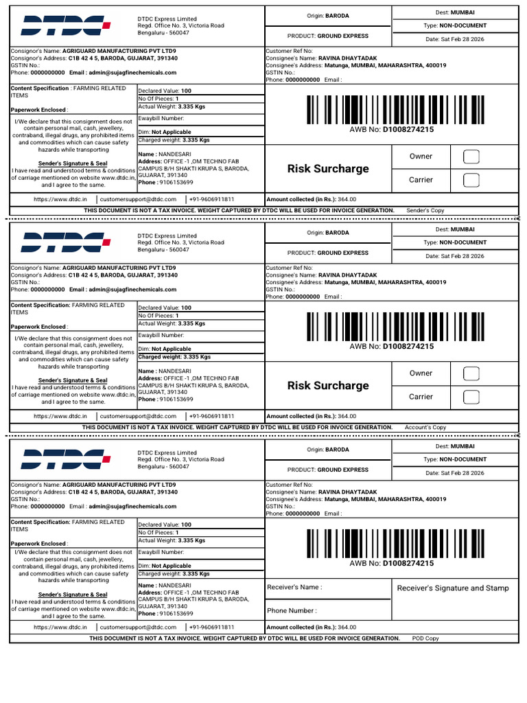 Shipping line sample slip | PDF | Mail