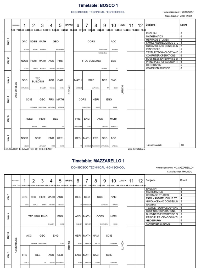 Class Timetable 010934 | PDF