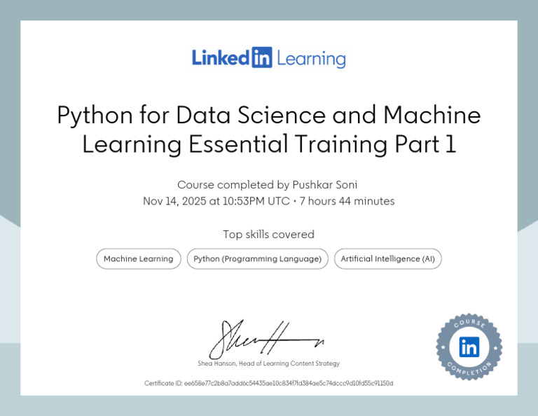 CertificateOfCompletion - Python For Data Science and Machine Learning ...