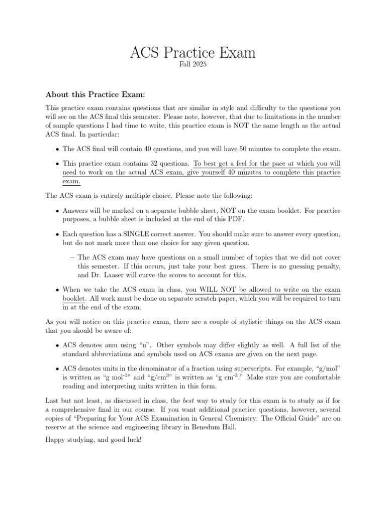 ACS PQ Practice v2r BLANK | PDF | Oxide | Mole (Unit)