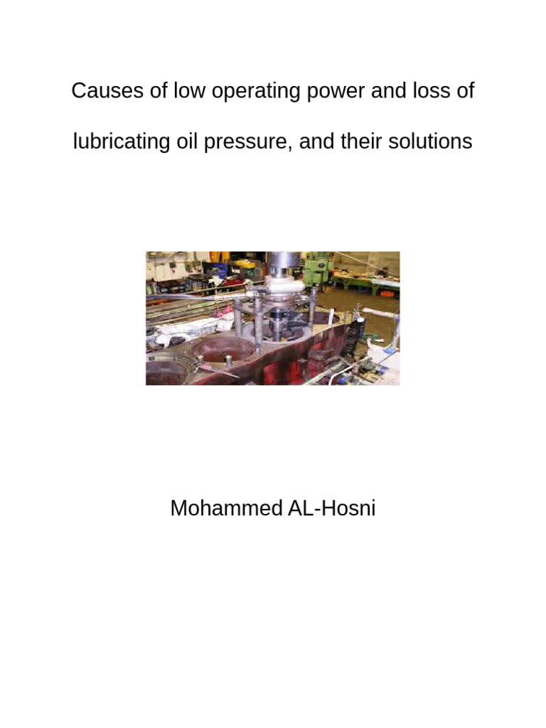 Causes of Low Operating Power and Loss of Lubricating Oil Pressure ...
