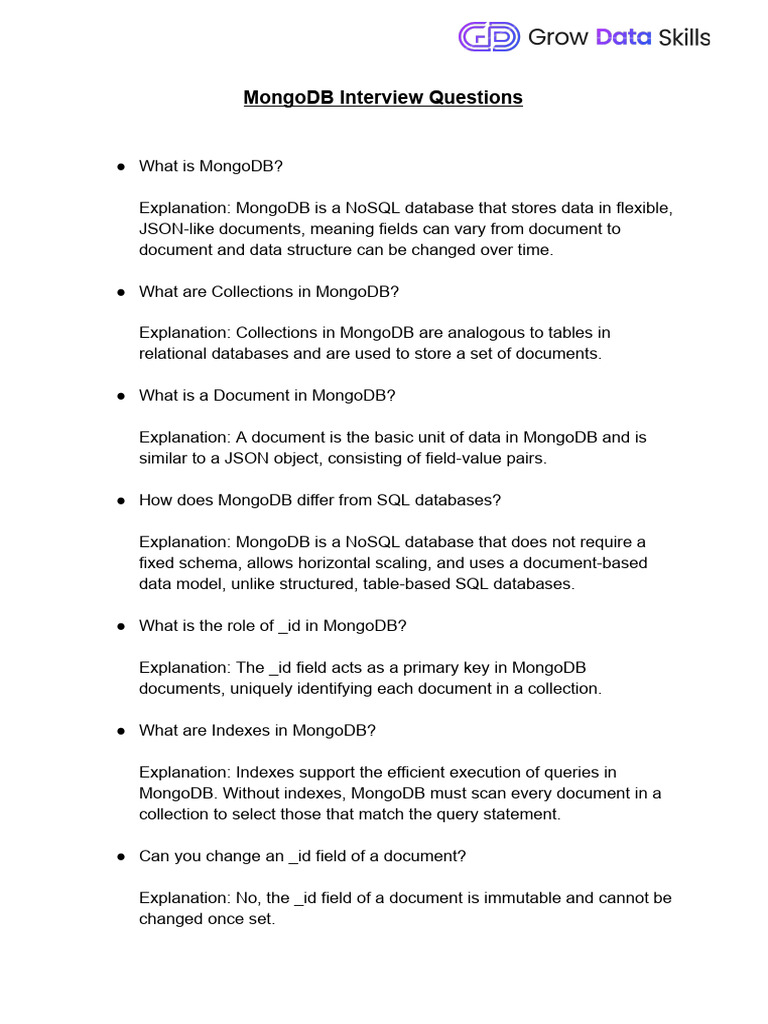 Mon God B Interview Questions | PDF | Mongo Db | Databases
