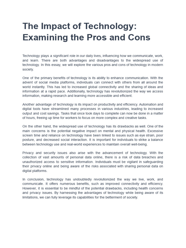 Pros and Cons of Technology | PDF