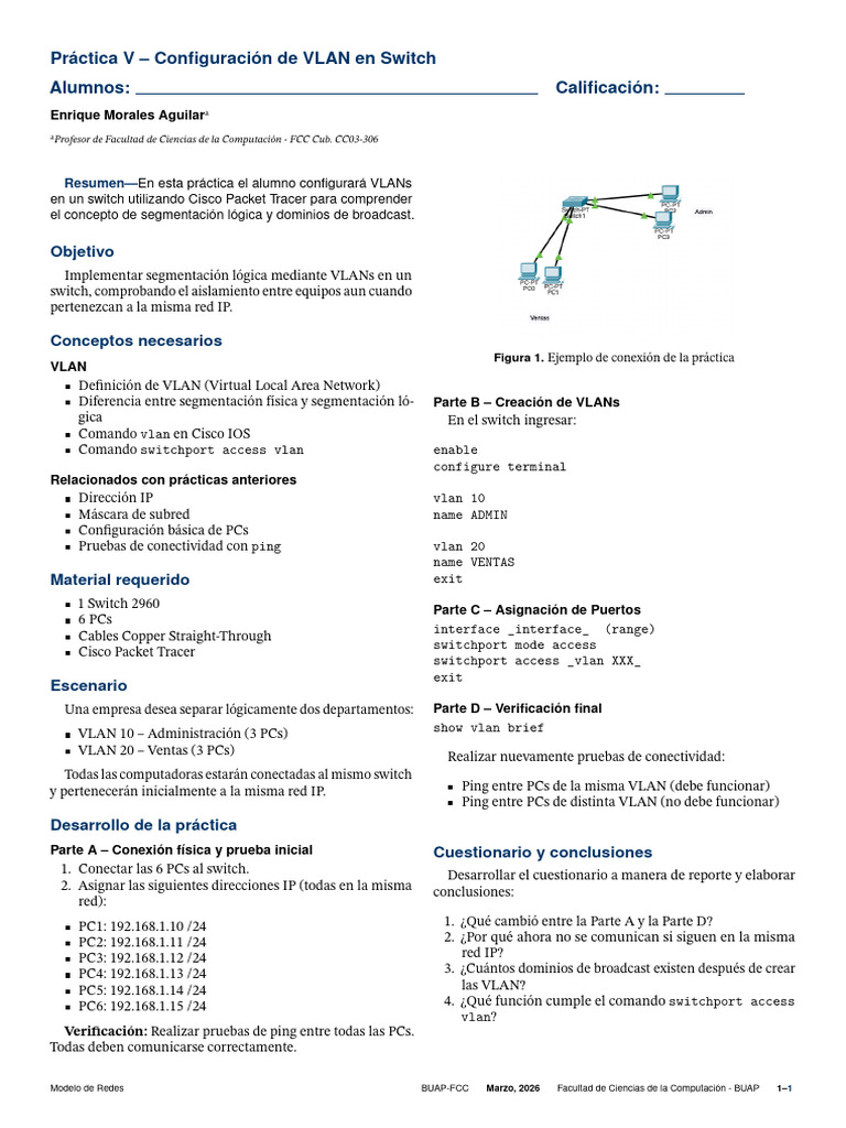 Práctica V Modelo de Redes VLANs | PDF | Redes de computadoras | Red de ...
