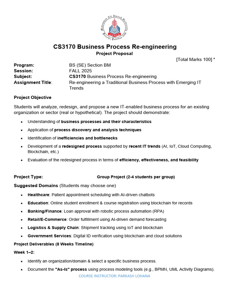 BPR Project Proposal - Fall 2025 Section BM | PDF | Business Process ...