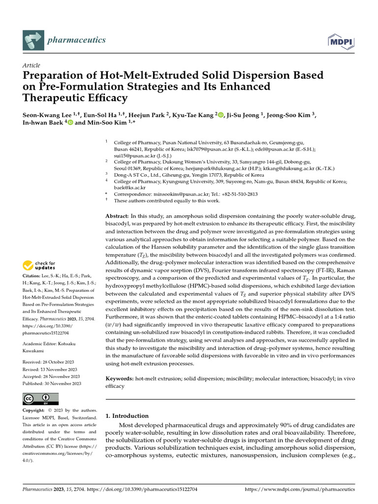 Preparation of Hot Melt Extruded Solid Dispersion Based on Pre ...