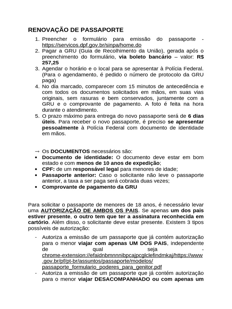 Renovação de Passaporte | PDF | Passaporte