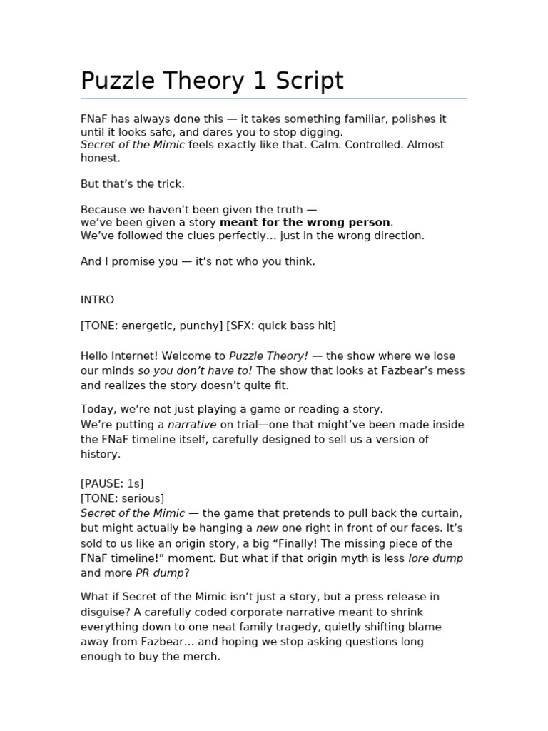 The Puzzle Theorists - Script 01 (SOTM) | PDF