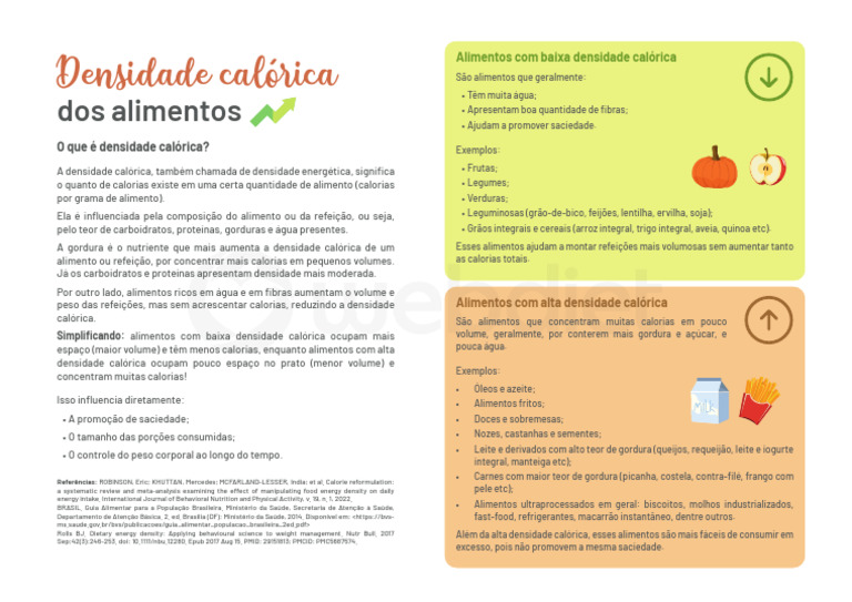 Densidade Calorica Dos Alimentos | PDF | Alimentos | Fibra alimentar