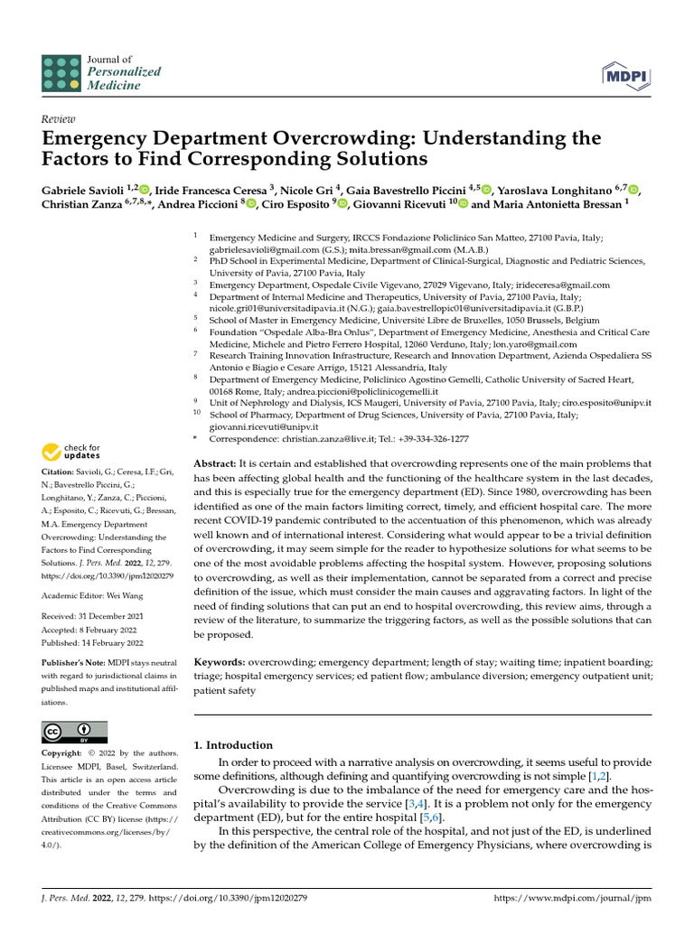 Emergency Department Overcrowding Understanding the Factors to Find ...