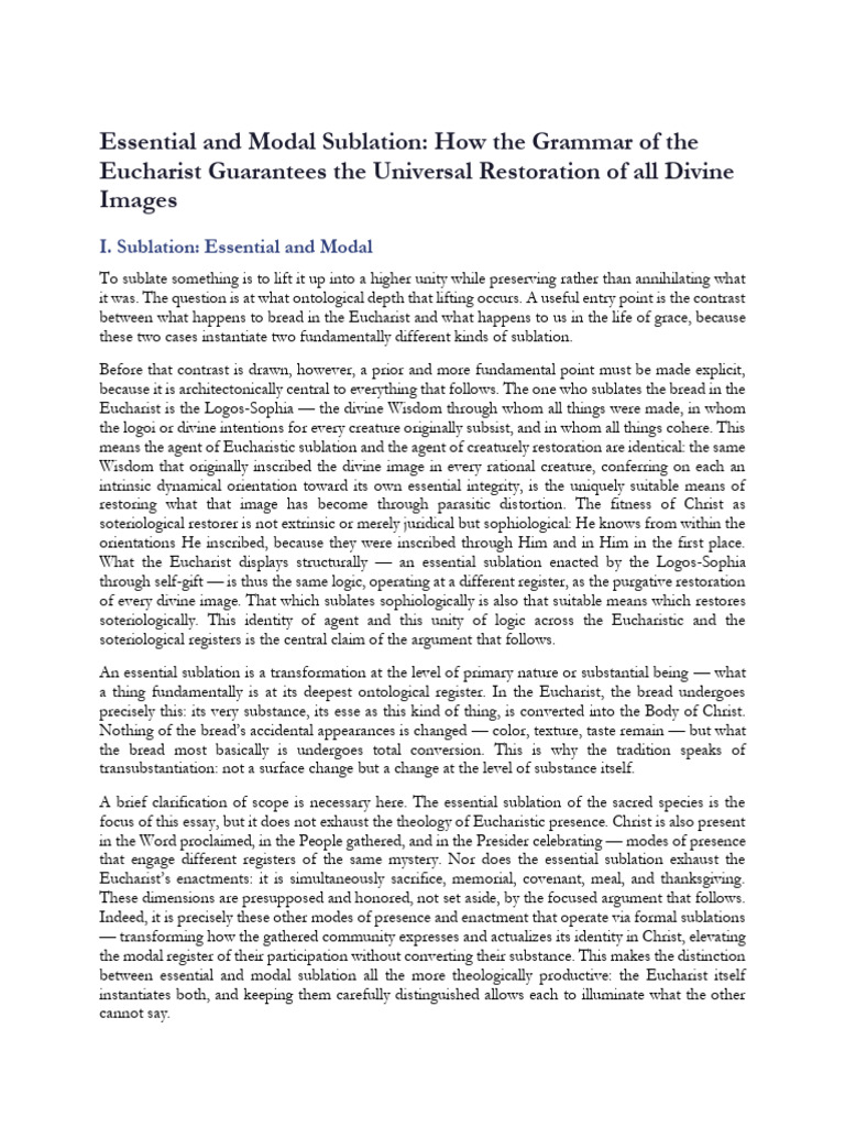 Essential and Modal Sublation: How The Grammar of The Eucharist ...