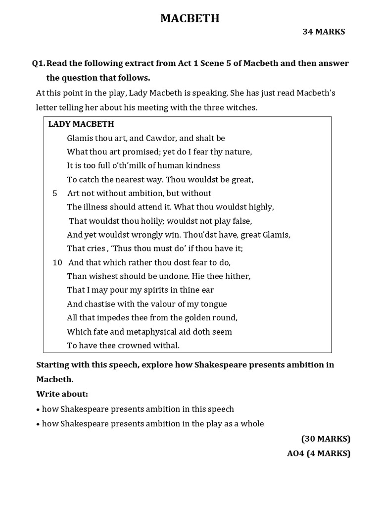 Gcse Y11 English Macbeth Test & Answers. | PDF | Macbeth ...