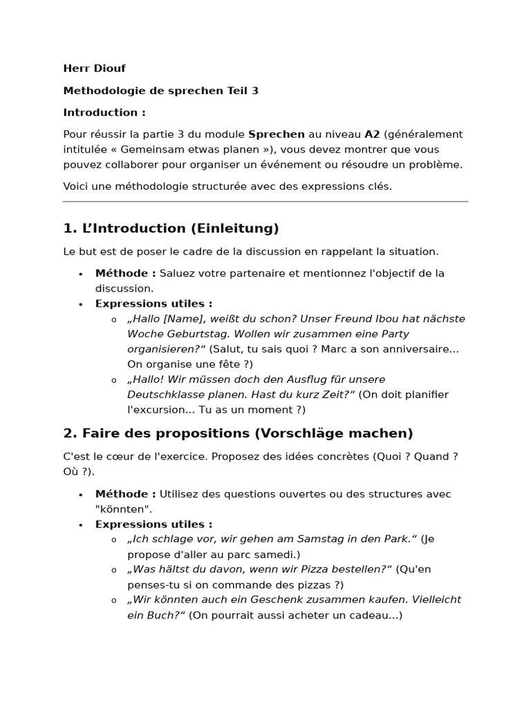 Sprechen Teil 3 A2 | PDF
