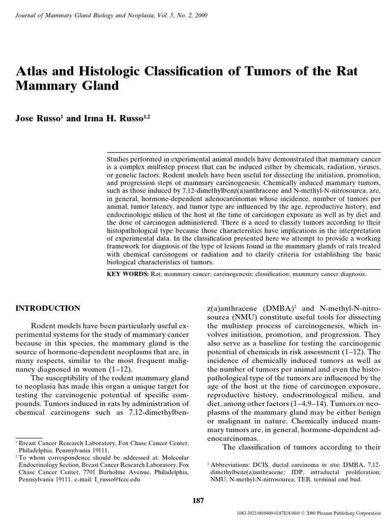 Atlas and Histologic Classification of Tumors of The Rat | PDF ...