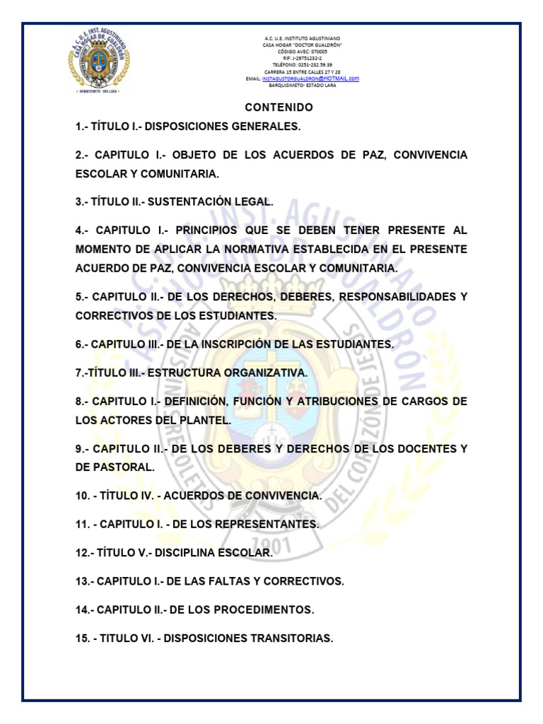 Acuerdos de Paz Y Convivencia Escolar I.a.C.H.dr. GUALDRÓN | PDF ...