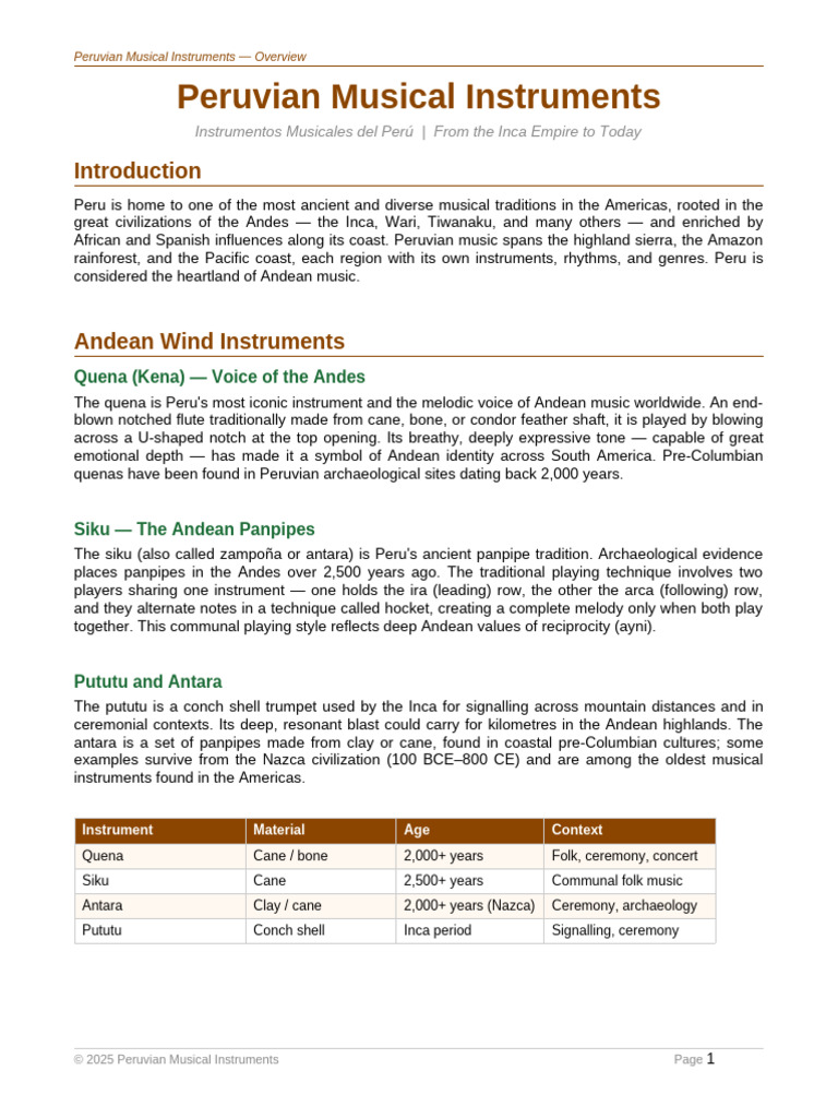 Peruvian Instruments | PDF | Peru | Musical Instruments
