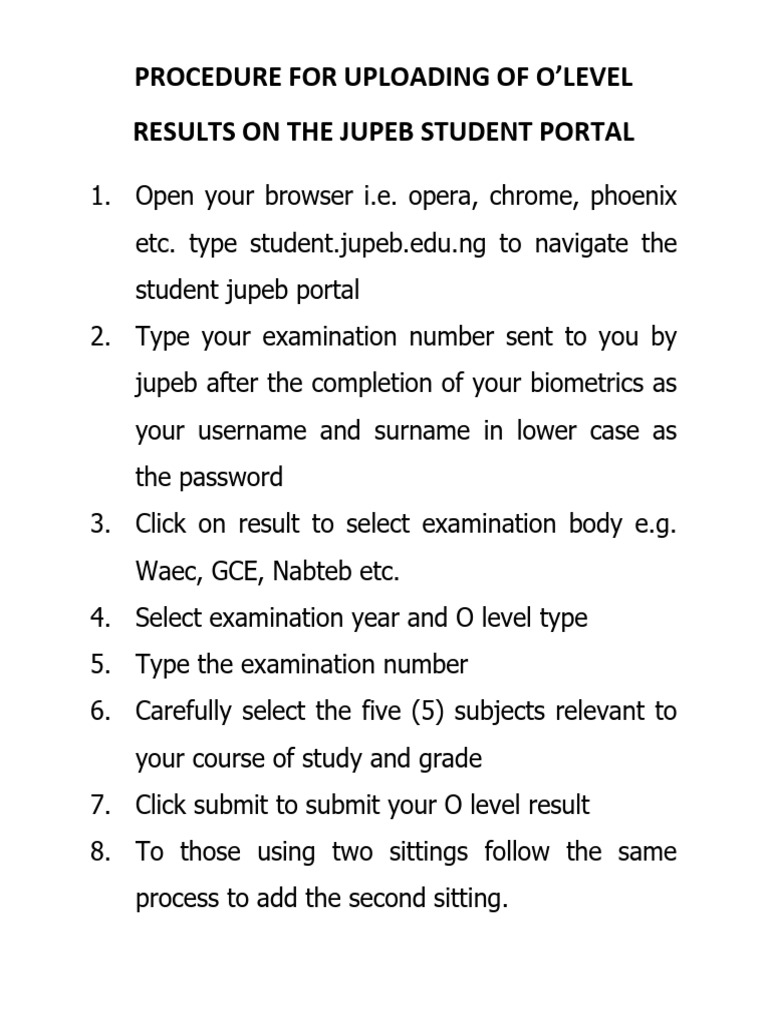 Procedure For Uploading of O'level Result | PDF