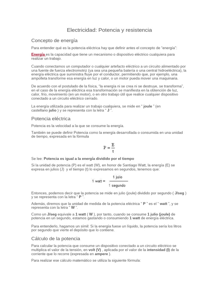 Electricidad | PDF | Resistencia Eléctrica y Conductancia | Energia ...