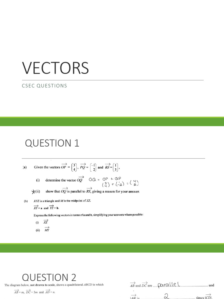 Vectors Csec Questions | PDF