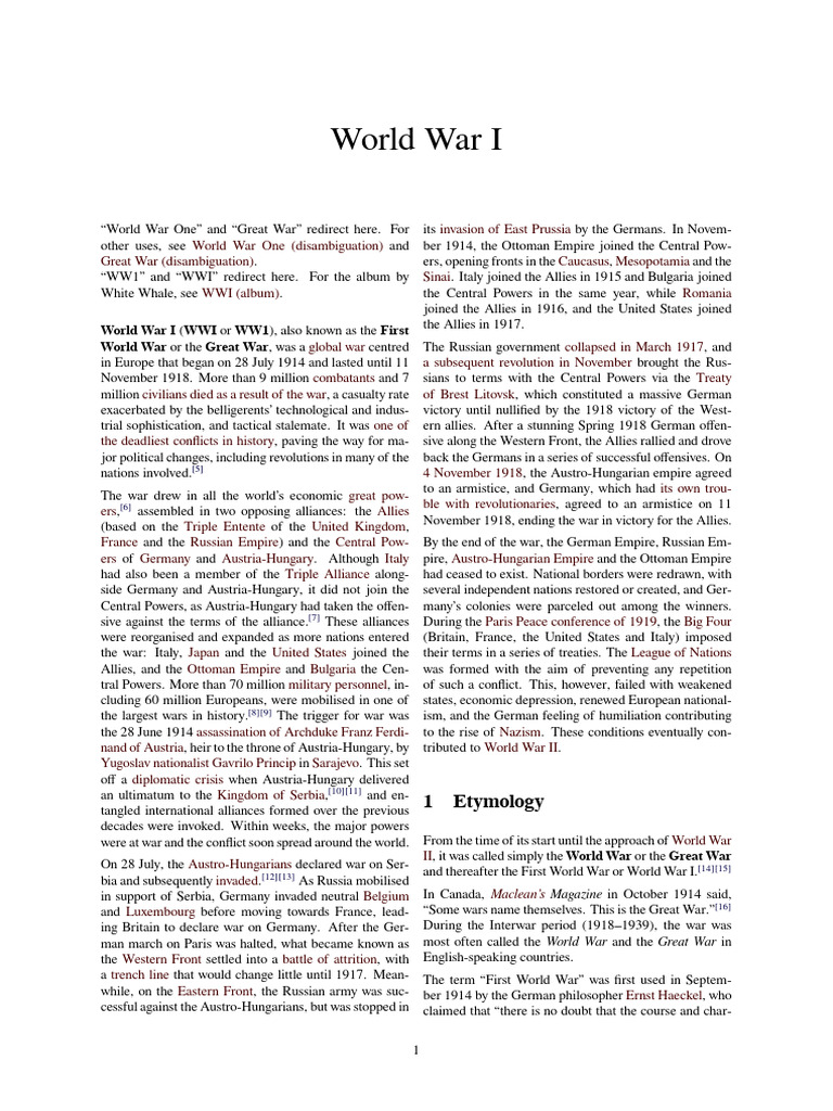 World War I PDF Free | PDF | World War I | Allies Of World War I