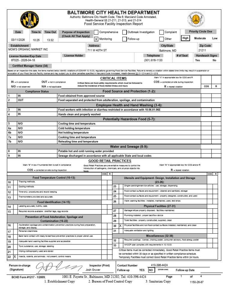 MOM's Inspection Report | PDF | Pest Control | Mouse