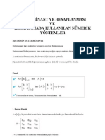 Determinant Ve Hesaplanmasi Ve Numerik Yontemler