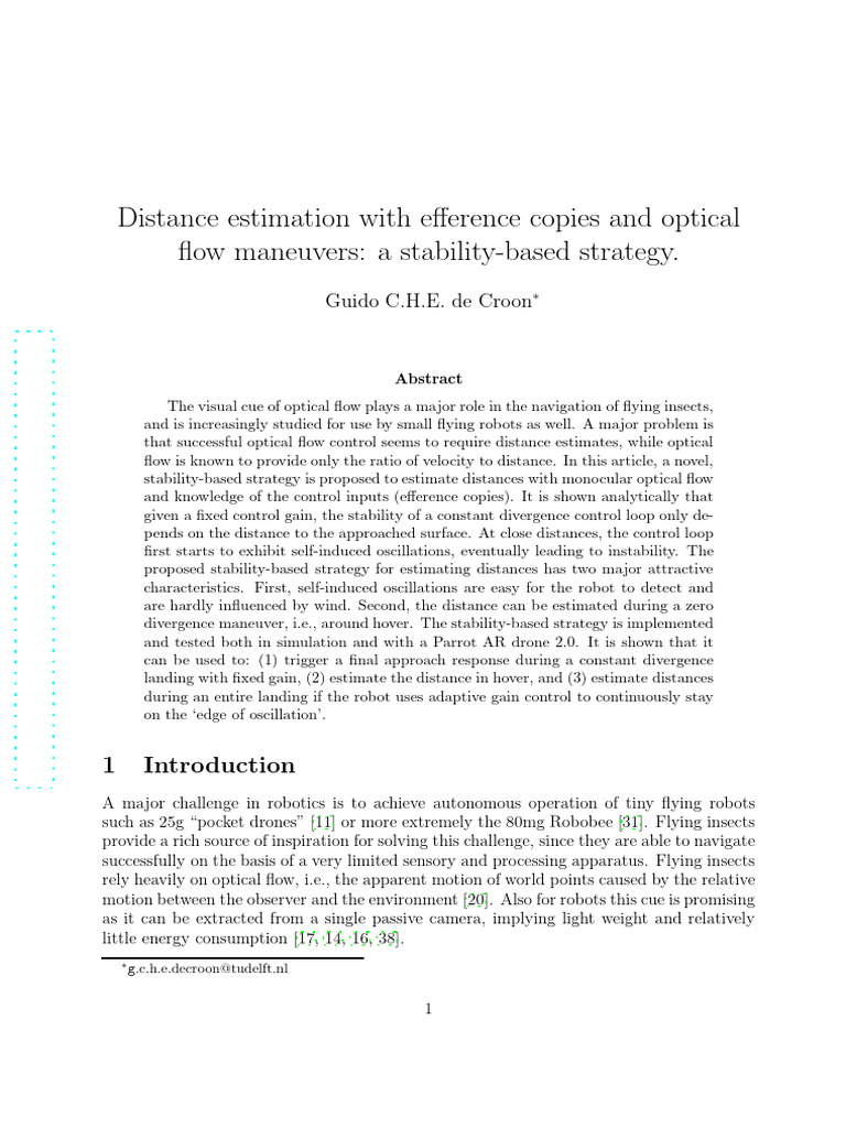 Distance Estimation With Efference Copies and Optical Flow Maneuvers: A ...