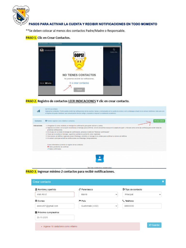 Pasos para Activar La Cuenta y Recibir Notificaciones en Todo Momento | PDF